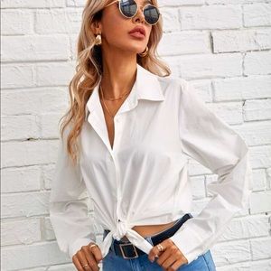 WHITE SOLID BUTTON FRONT BLOUSE
